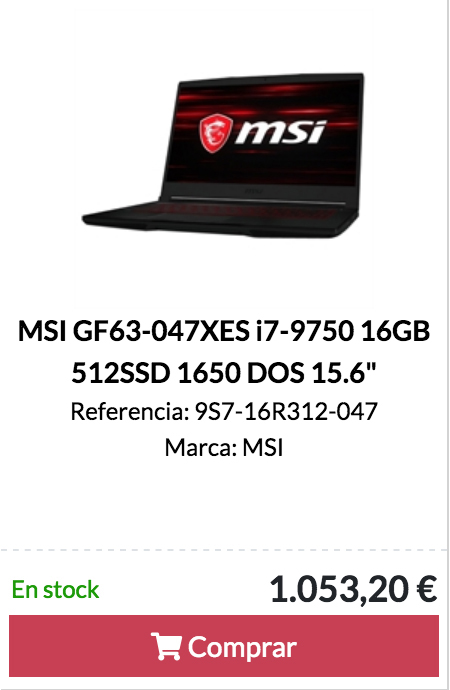 MSI GF63-047XES i7-9750 16GB 512SSD 1650 DOS 15.6"